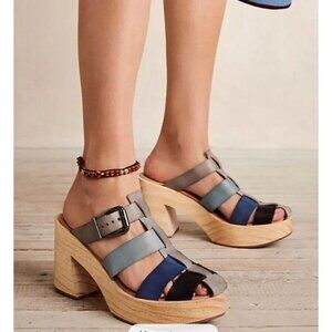 Free People Bellevue  Clogs Leather Wood Fisherman Sandals Slides 11 River